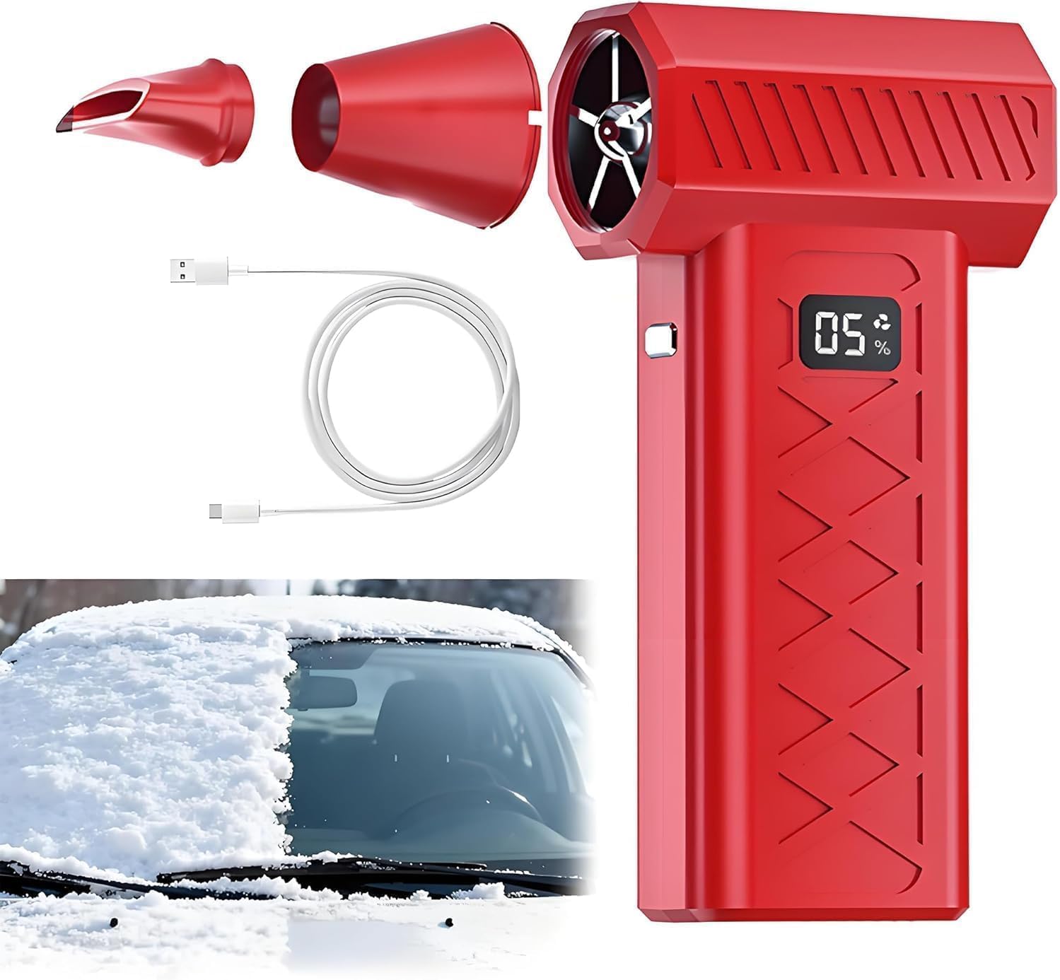 Mini Turbo Snow Blower, 130,000 RPM Mini LED Turbo Snow Blower for Car with Dual Mode Design, Portable Snow Whiz Turbo Blower Ideal for Vehicle Snow Removal and Home Cleaning (Red-1set)