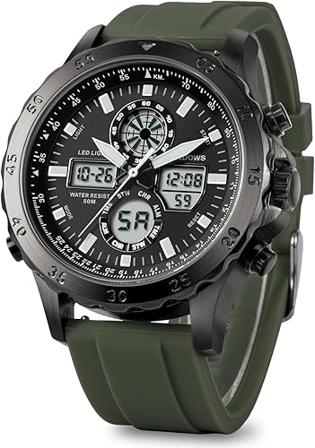 Miniatura 2 de PINDOWS Reloj para Hombres, Impermeable Esfera Grande Analógico Digital Deportivo Multifuncional Retroiluminación LED Relojes de Pulsera de Moda,
