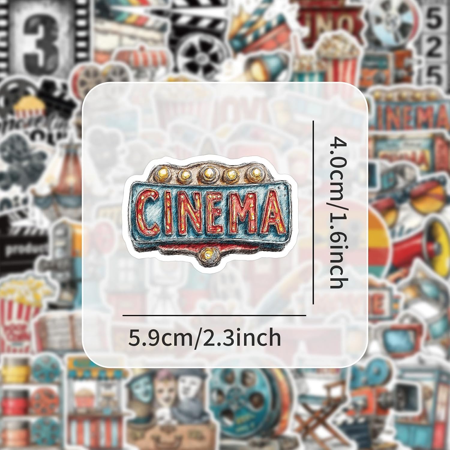 50Pcs Movie Night Stickers, Retro Movie Aesthetic Stickers for Water Bottles Scrapbook, Waterproof Vinyl Decals for Laptop Kindle Computer Luggage Party Favors(Red&Movie) image 4