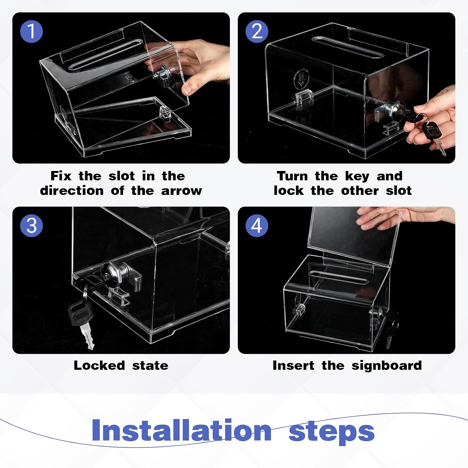 6 PCS Acrylic Donation Box Raffle Ticket with Lock and Sign Holder, Raffles Ticket Box Raffle Tip Secure Ballot Boxes Suggestion Boxes for Fundraising for Voting-6.3×4.7×3.9 Inch