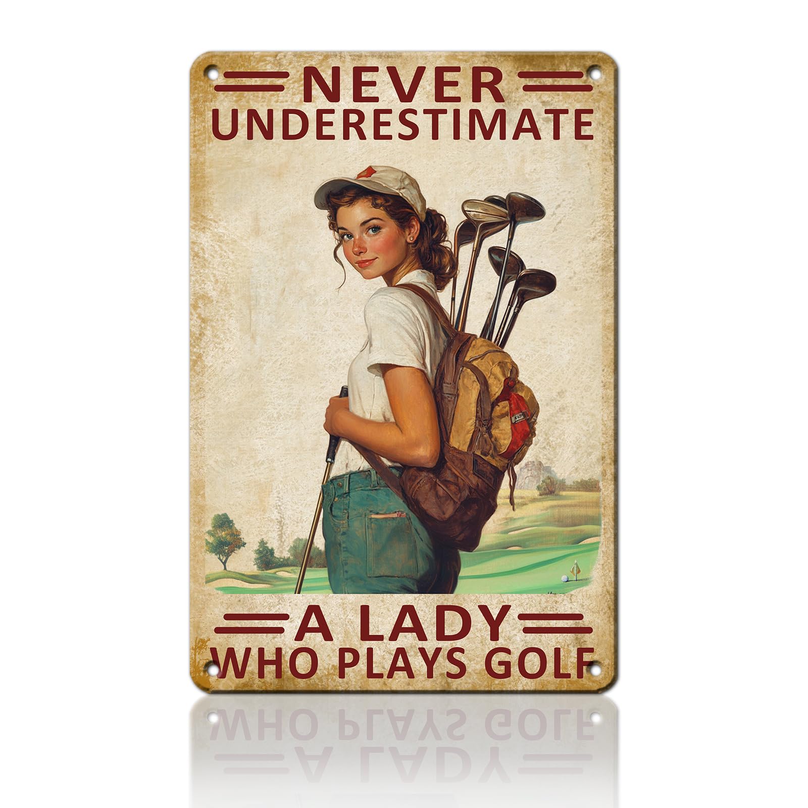 Anceky Funny Sign Golf Girl Never Underestimate A Lady Who Plays Metal Tin Sign Retro Wall Decor for Porch Yard Home Cafe Outdoor 12×16 Inch