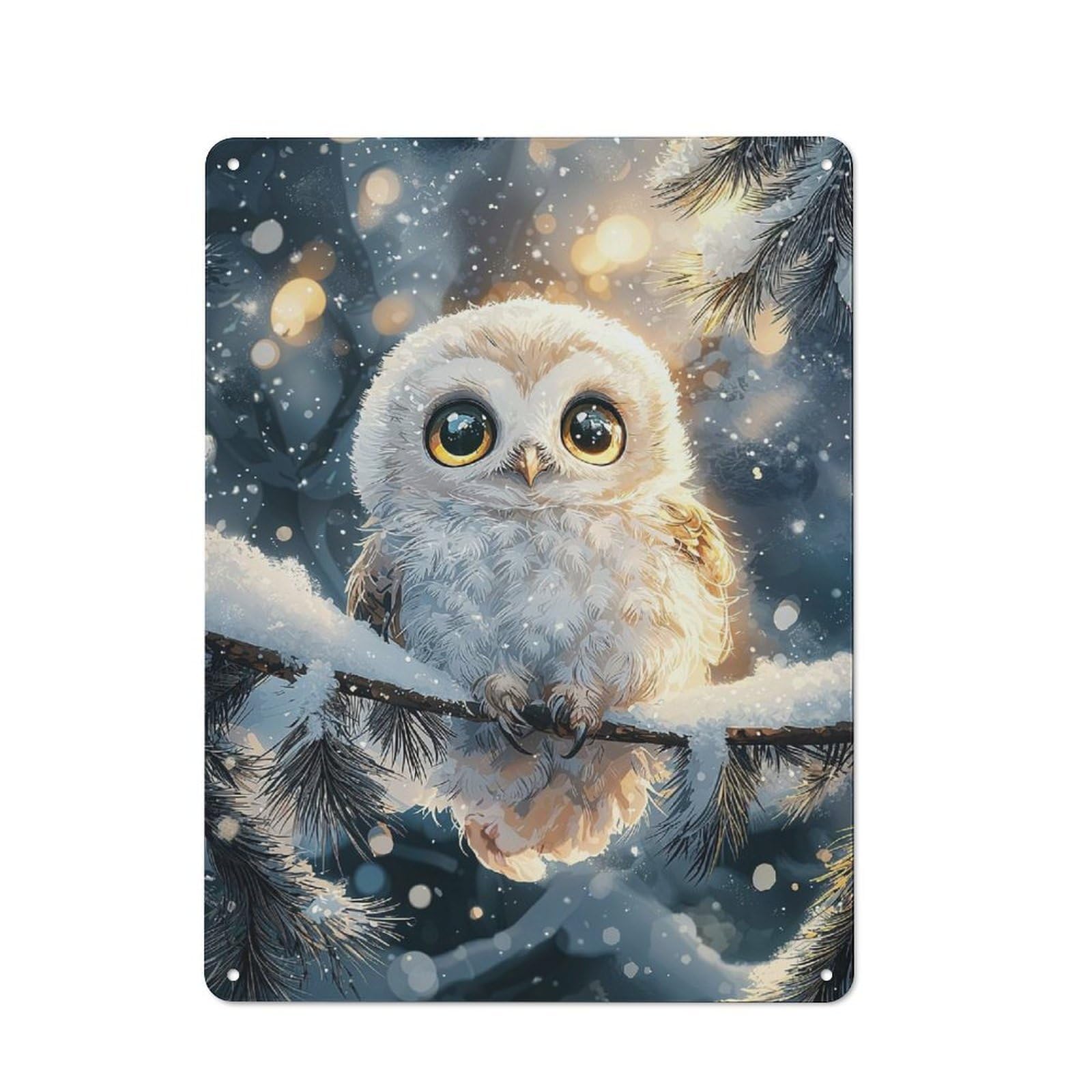 Junmoney Style-11 Tin Wall Plaque 40X30cm With Snowy Owl Portrait For Man Cave Or Games Room, A Housewarming Gift For Leisure-Room Decor Enthusiasts