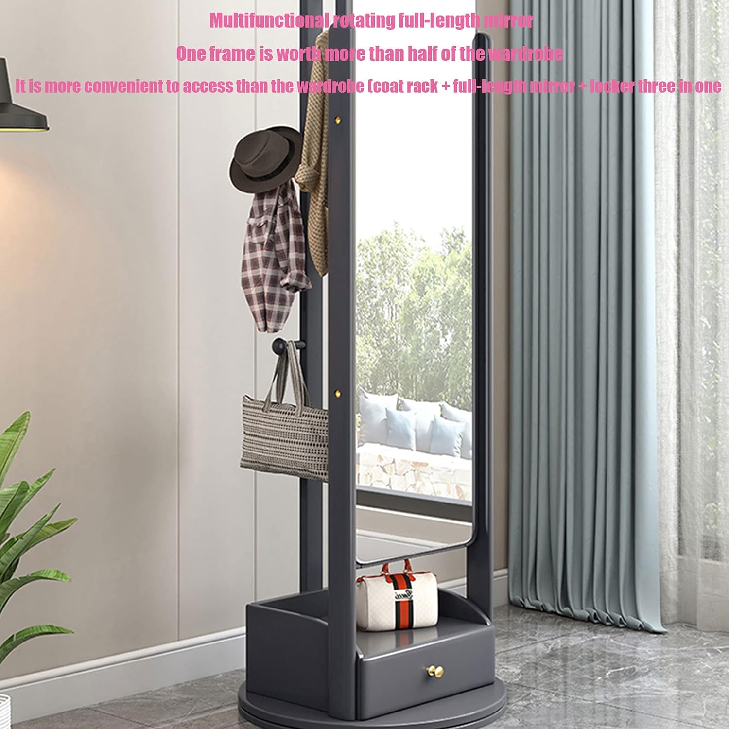 Rotating Full-Length Mirror Hanger Full-Length Mirror Floor Mirror Home Bedroom Mirror Multifunctional Solid Wood Fitting Mirror