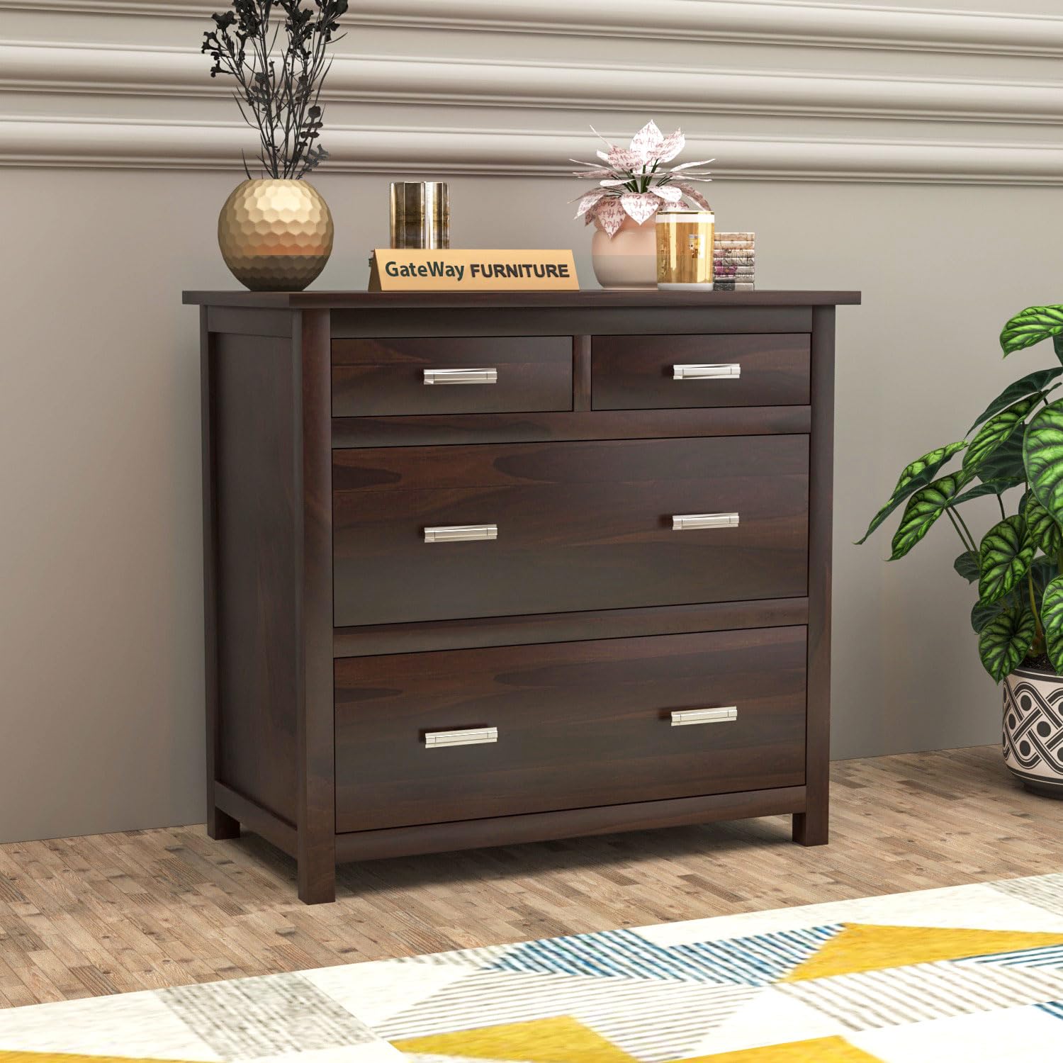 GateWay Furniture Solid Sheesham Wood Chest of Drawers with 4-Drawer Storage (Kayden, Walnut Finish)-image-44