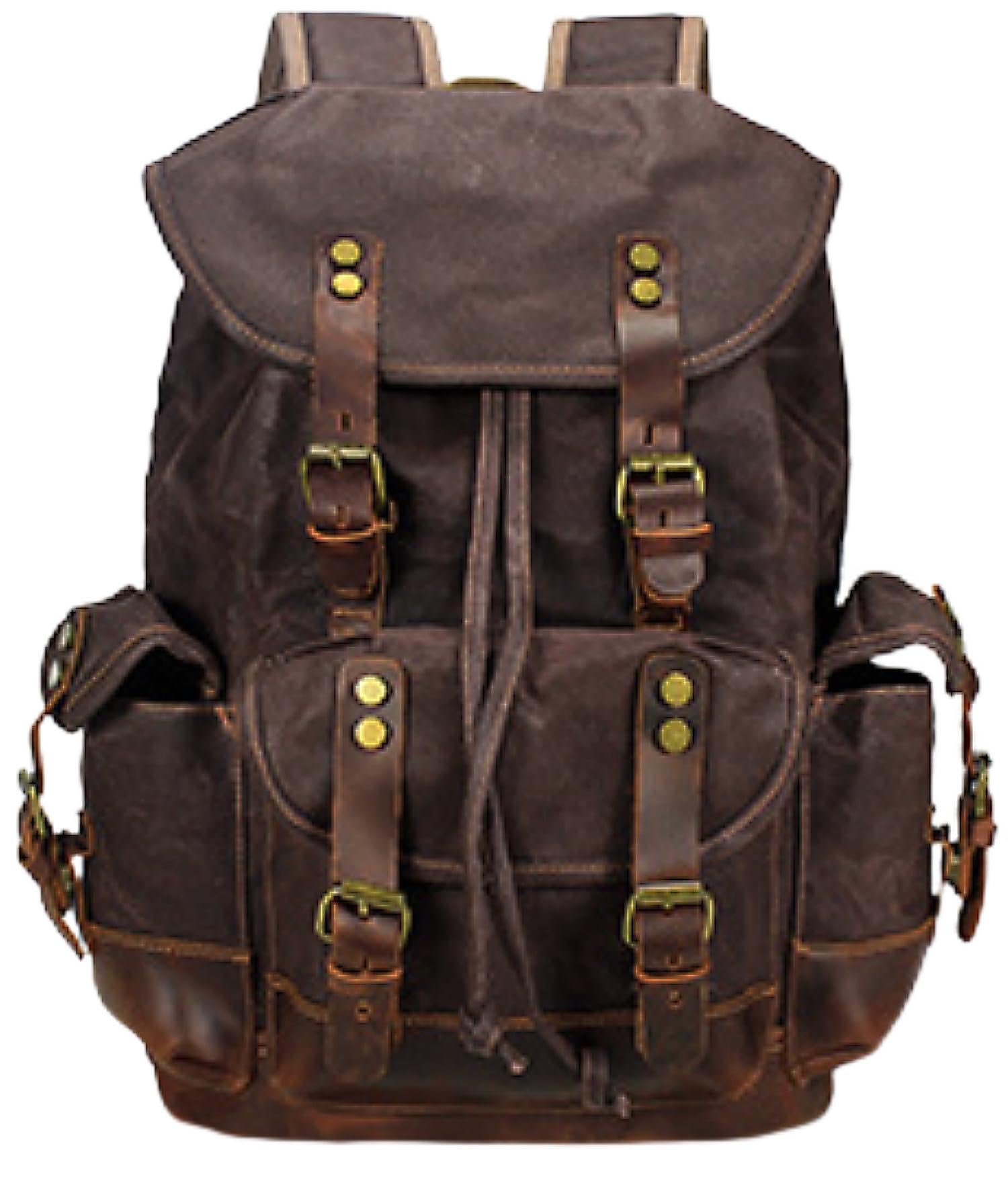 HuaChen Vintage Canvas & Leather Backpack: Spacious Durable Rucksack for Men & Women, Travel, Hiking - M86 Coffee