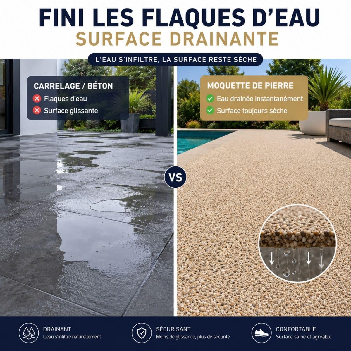Kit moquette de pierre extérieur terrasse 3 m² Beige Marbre