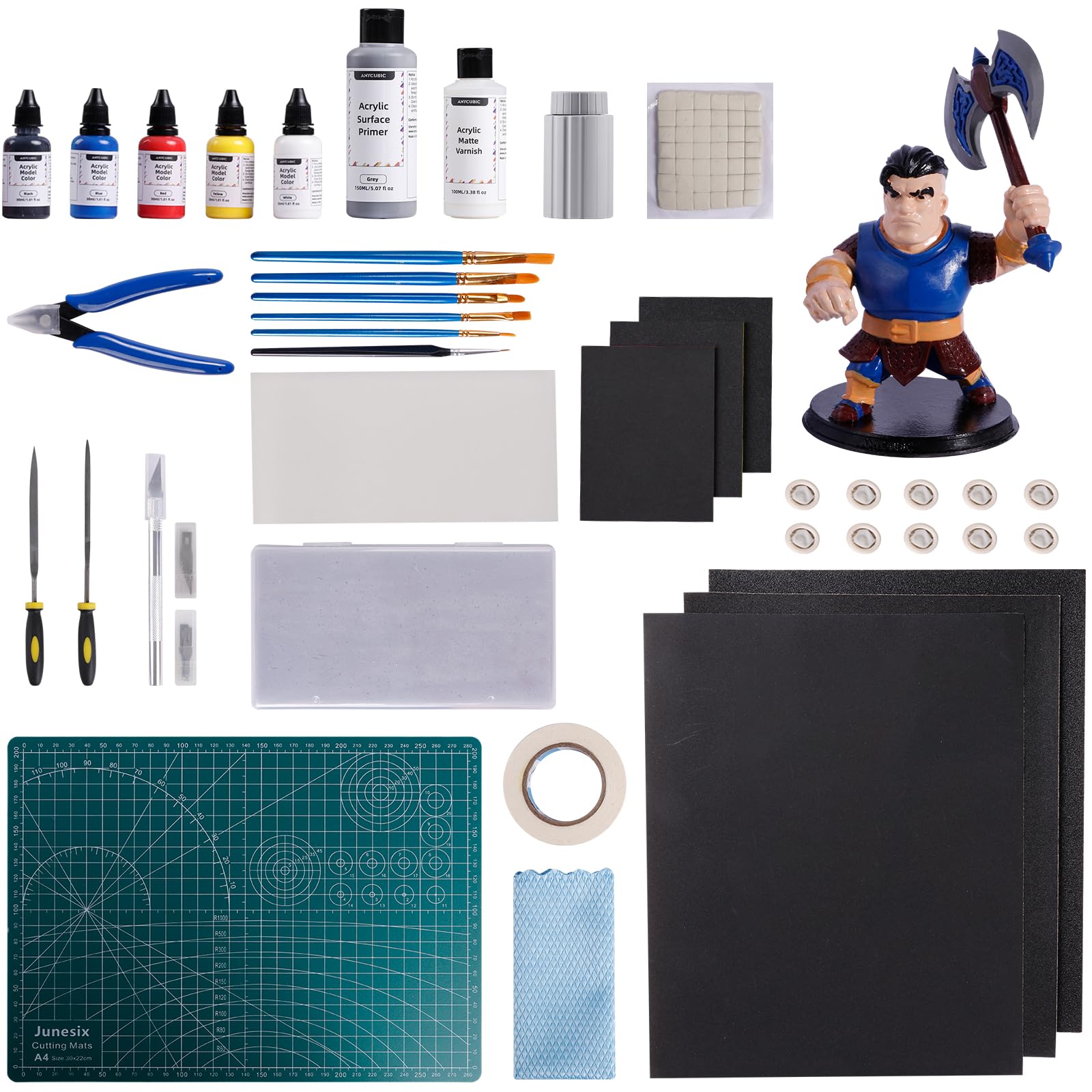 ANYCUBIC Kit De Pintura De Impresión 3D, Pinturas Acrílicas a Base De Agua, One Set Satisface La Necesidad De Herramientas para Cortar, Rectificar, Colorear y Limpiar Modelos