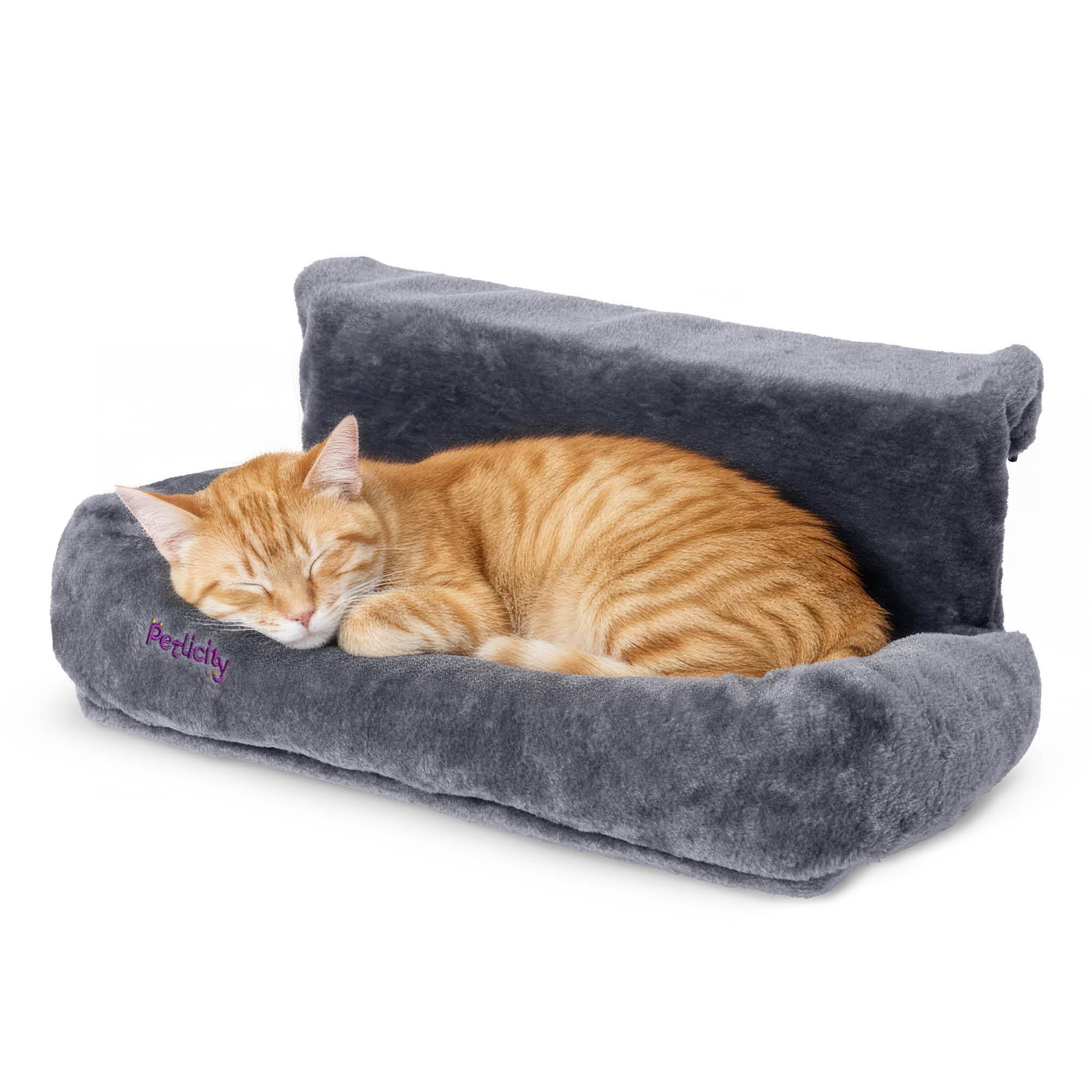 Petlicity Snuggle Padded Cat Radiator Bed - Machine Washable Fleece Cover and Foldable Arms Cat Hammock - Radiator Beds for Indoor Cats, Dogs and Small Pets - Grey