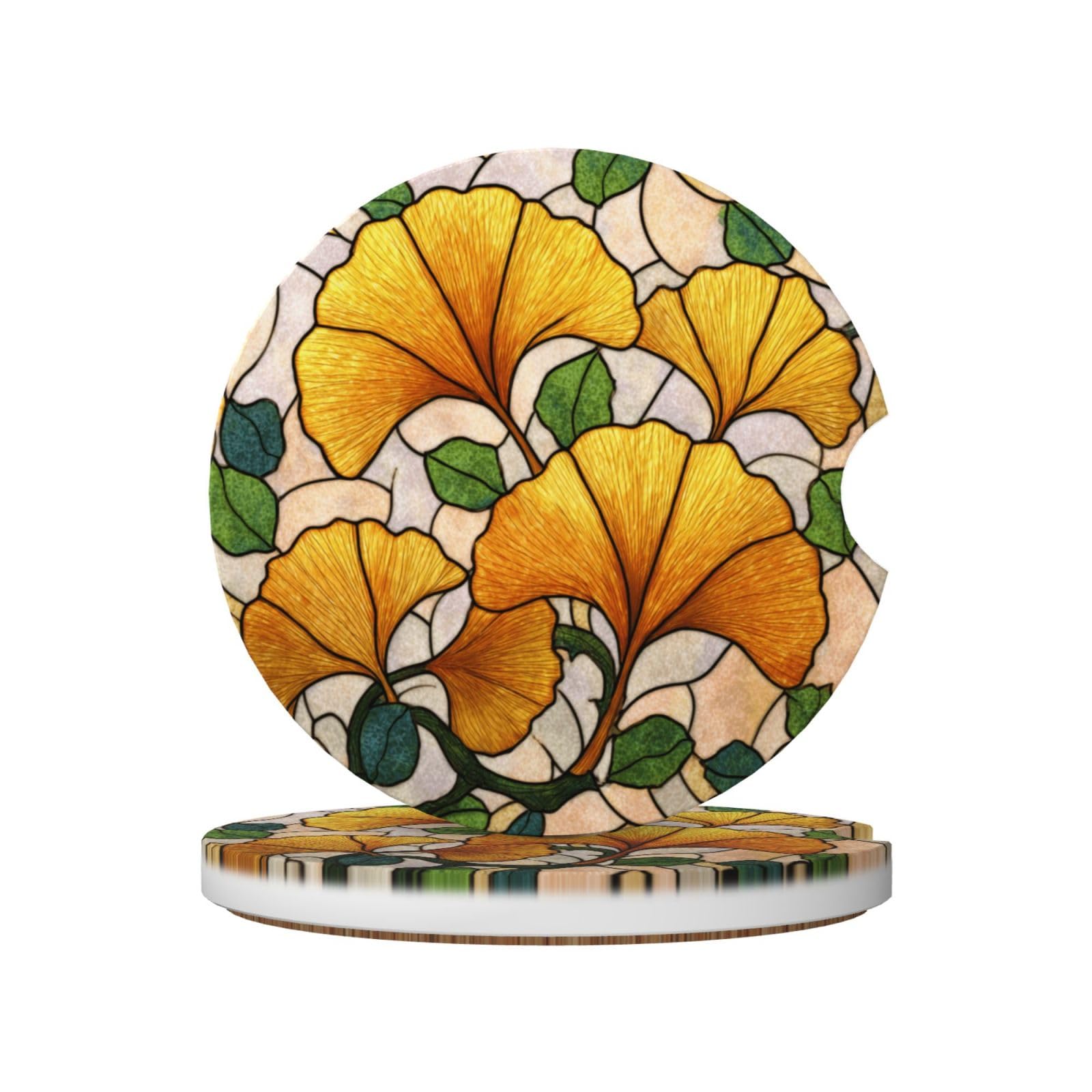 Ginkgo Leaves Stained Glass Ceramic Coasters,2pcs