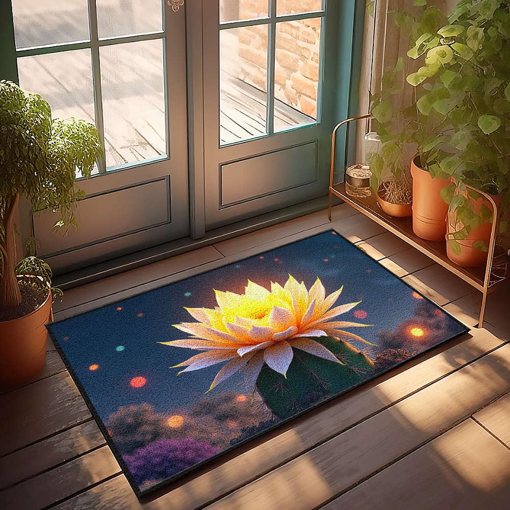 Paillasson d'extérieur fleur de cactus déco jardin d'automne 65x90cm