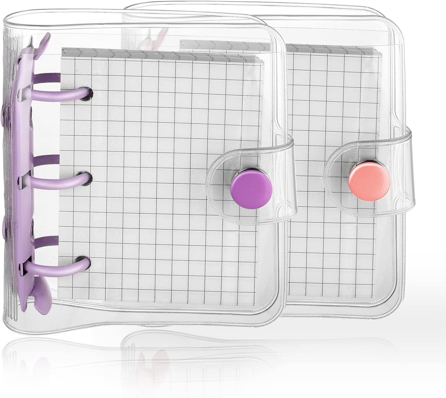Prasacco 2 Sets Mini Clear Binder Covers with 3 Pockets, Clear Soft PVC