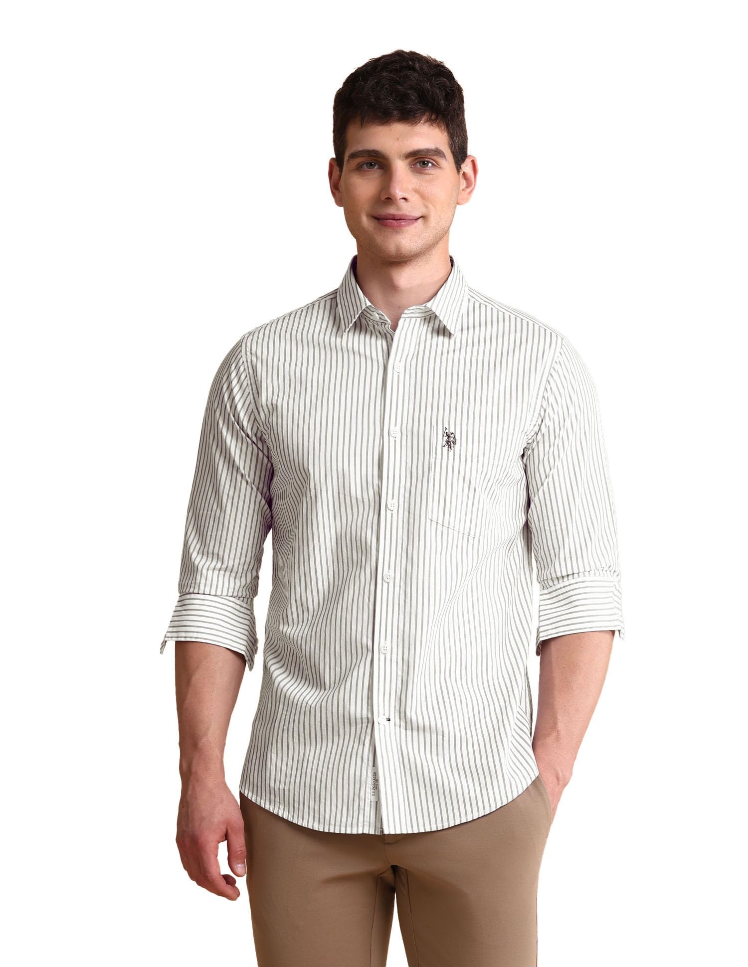 u.s. polo assn. Men Cotton Modal Vertical Striped Tailored Fit Shirt-picture-32