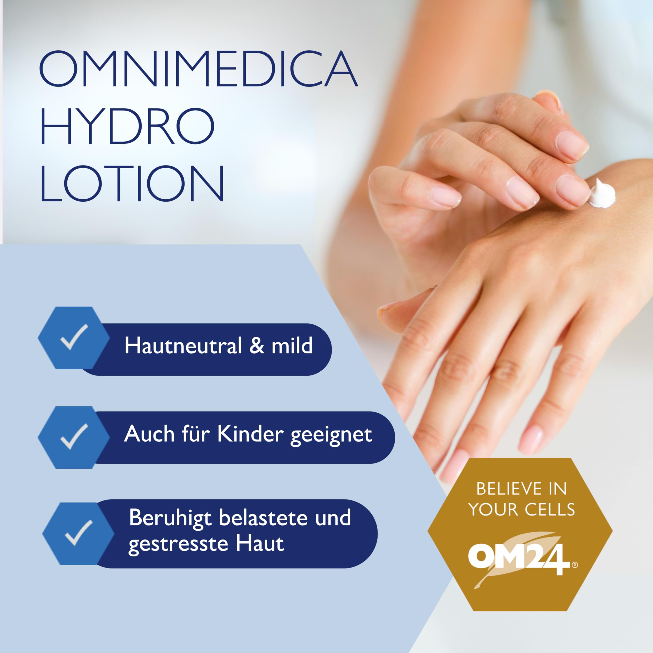 OMNIMEDICA Hydro Lotion – Feuchtigkeitsspendende, fettfreie Körperlotion gegen Falten, Altersflecken & Pigmentstörungen – mit OM24® & Hamamelis – für Damen, Herren & Kinder – vegan & Swiss Made