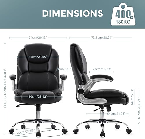 Miniatura 2 de IWMH Silla de oficina ejecutiva, silla ergonómica de escritorio grande y alta, silla de piel sintética con respaldo alto y reposabrazos abatibles,