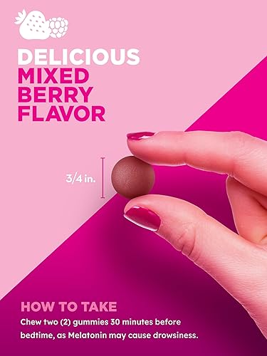 Miniatura 4 de PINK Gomitas de melatonina de 10 mg | Potencia máxima | Sabor mixto de bayas | Suplemento vegano, sin OMG y sin gluten