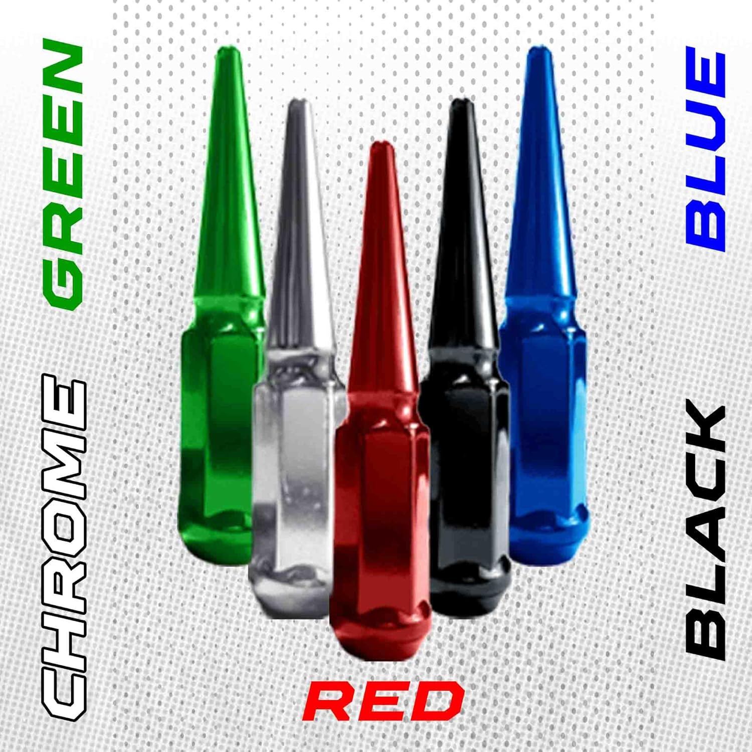 50 Caliber Racing Spike Lug Nut Set, 16 Pack, Chrome, 1/2"-20 RH SAE Thread – Heavy-Duty Steel, Aggressive Off-Road Style – Fits Trucks, SUVs, Jeeps, Custom Rims, Easy Install