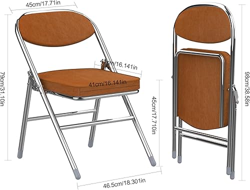 Miniatura 3 de Paquete de 2 sillas plegables acolchadas, silla plegable tapizada de tela de pana y respaldo, asiento comercial apilable portátil con marco de acero