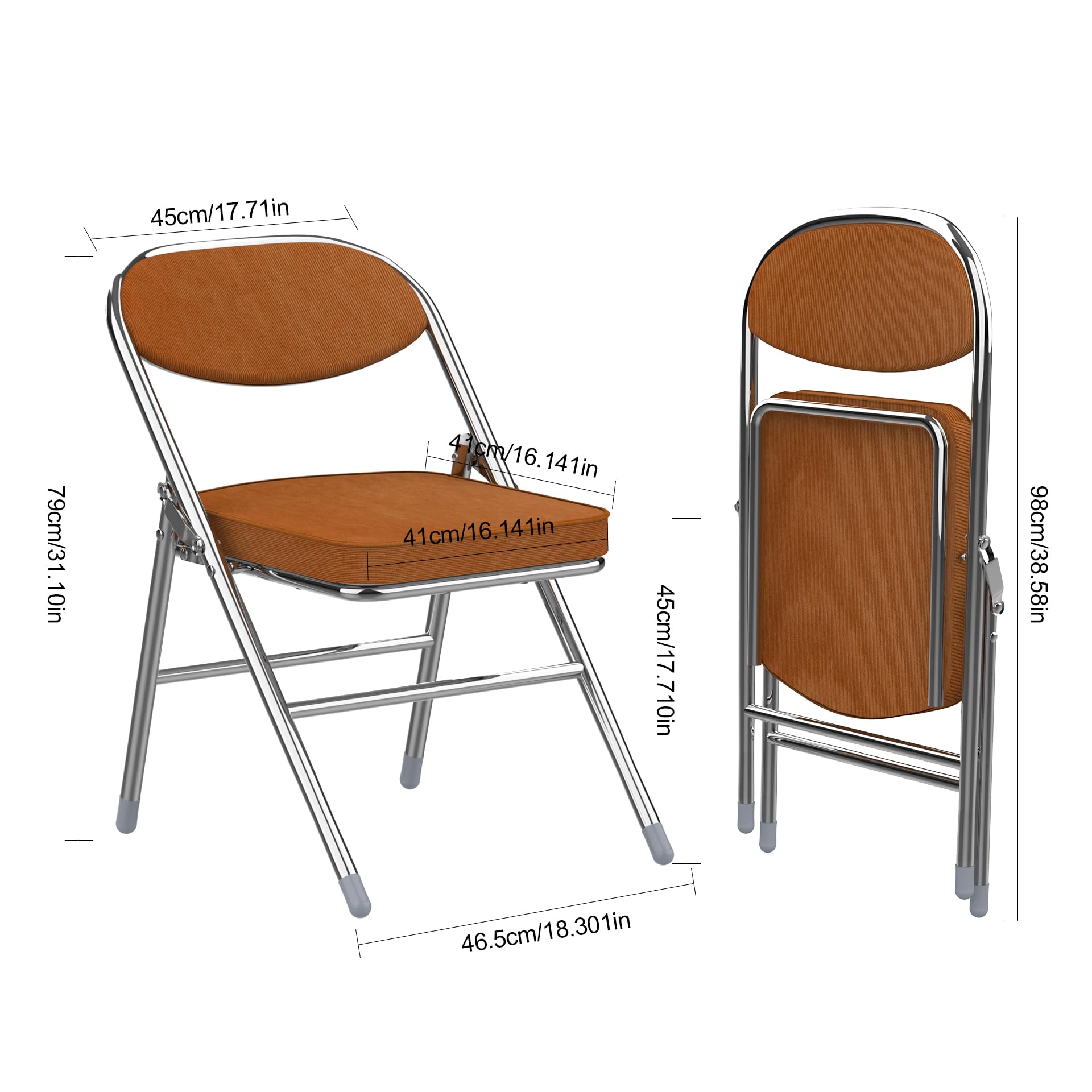 2 chaise pliante confortable en velour côtelé pour balcon jardin Restaurant | orange chaise pliable empilable peu encombrante, Avec des coussinets antidérapants, pour invités fêtes exterieur interieur