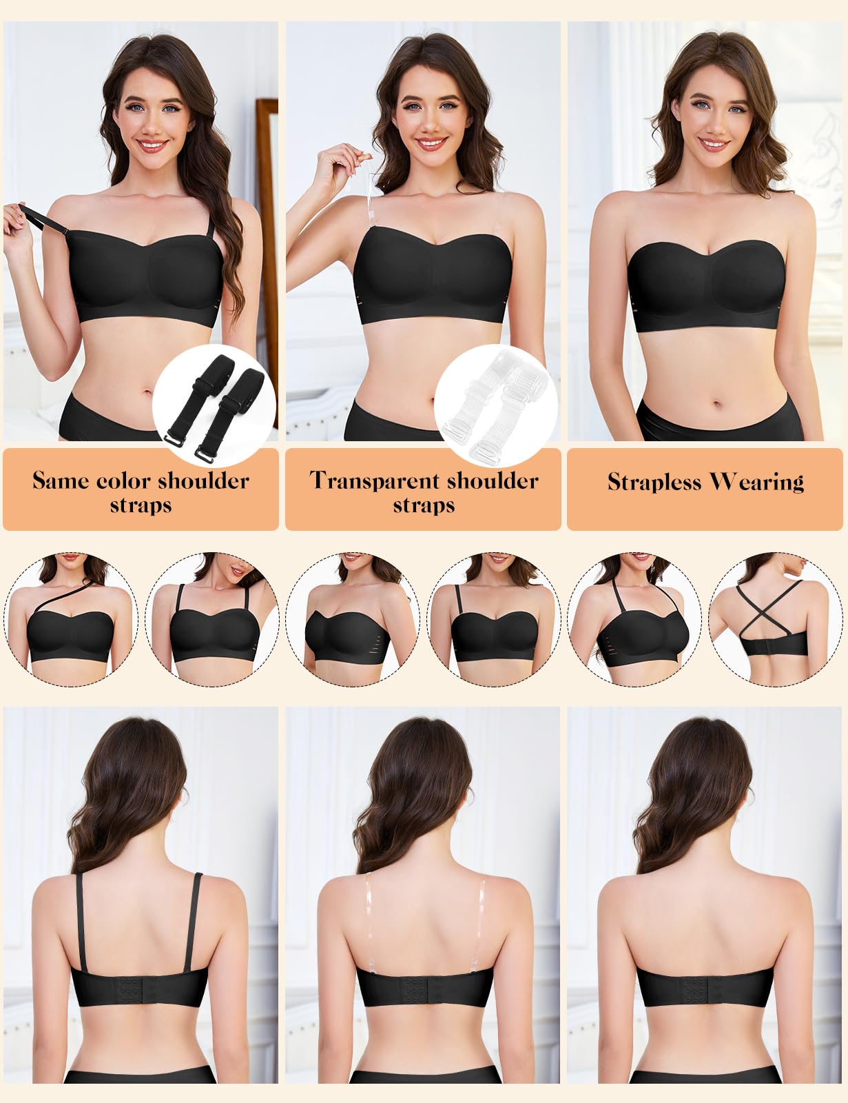 Lonya Reggiseno Senza Spalline Donna Reggiseni Senza Ferretto Imbottito Senza Cuciture Invisibile Comodo Multifunzione Bralette