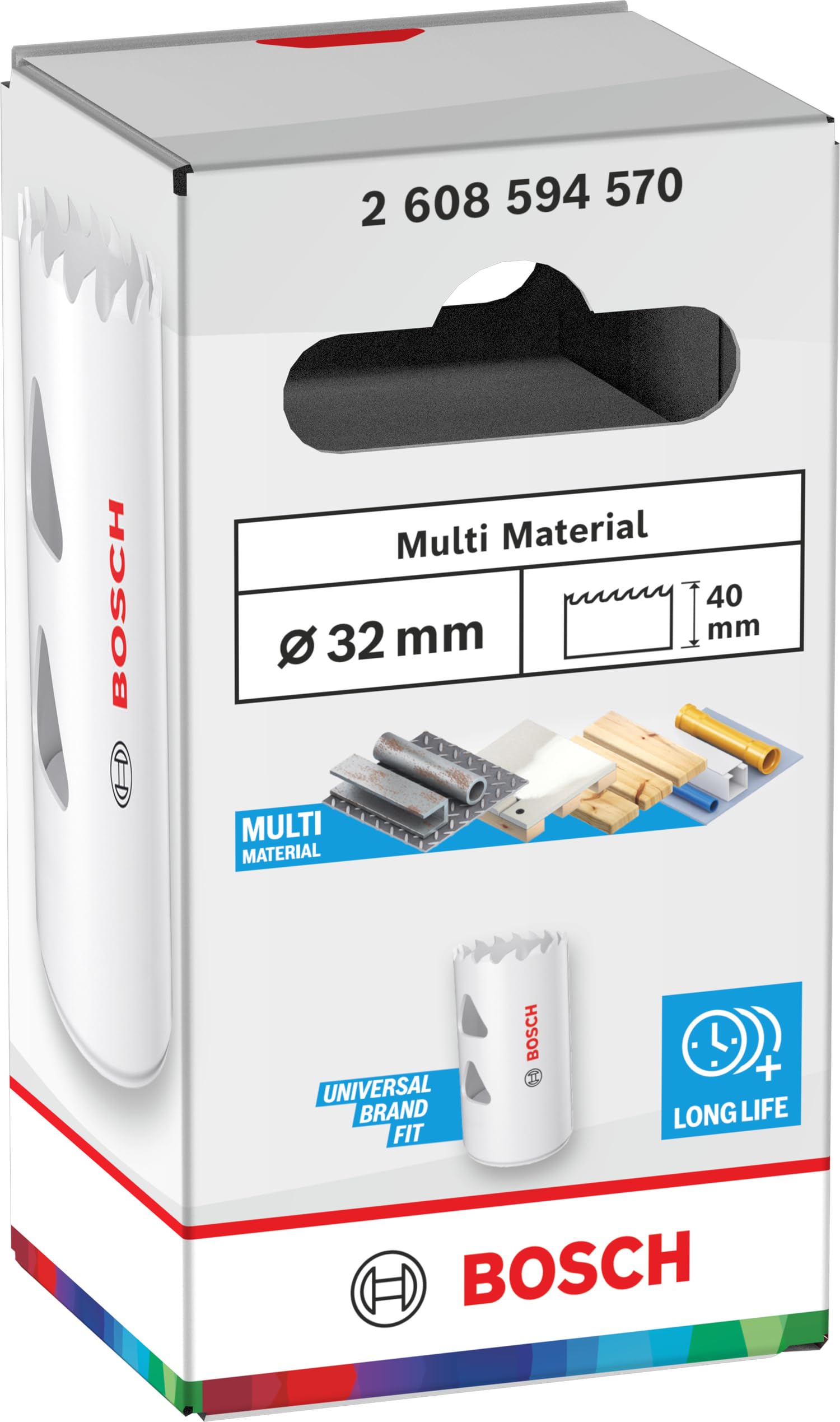 Bosch 1x Sega a tazza Multi Material filettata (per Acciaio, Cartongesso, Ø 32 mm, Professional Accessorio Trapanoi)