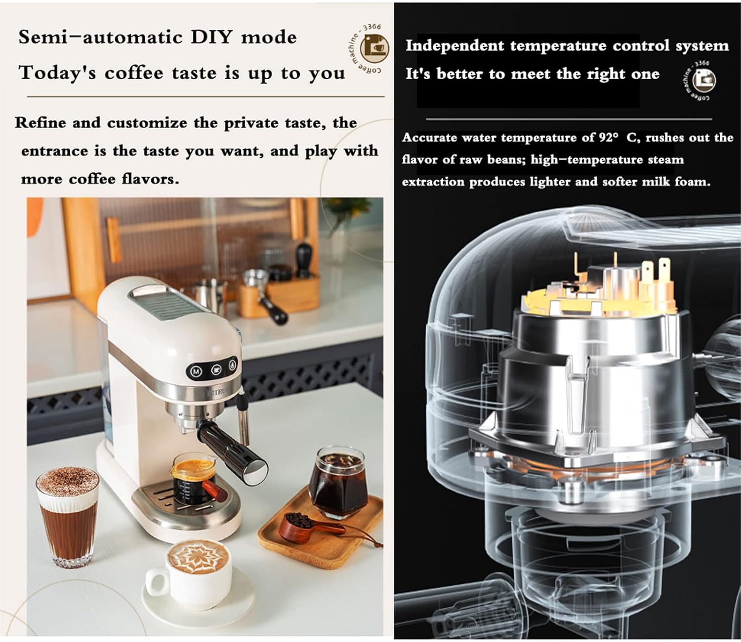 Espresso Machine 15 Bar Pump Pressure Home Small Semi-Automatic Milk Froth American Coffee Machine,Suitable for Cappuccino Latte Mocha