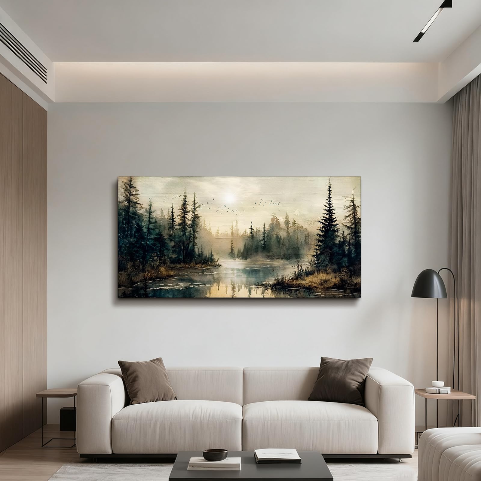 JHHUAMO Leinwand Bilder Wald Nebel Meer Wohnzimmer Schlafzimmer 59x119 cm | Natur Wandbild, Exquisite Handwerkskunst, Hochauflösender Druck, Einfaches Aufhängen, Vielseitig Einsetzbar