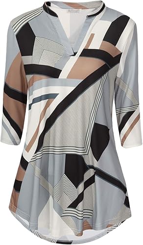 BAISHENGGT Blusa para mujer, con manga de 34, estampado floral, cuello en V, top tipo túnica