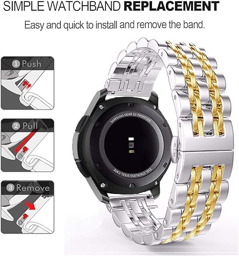 Miniatura 5 de Correa compatible con Samsung Galaxy Watch 66 ClassicGalaxy Watch 55 Pro  44 Classic  3 de 1.61 pulgadas  Active 2, correa de repuesto de metal de