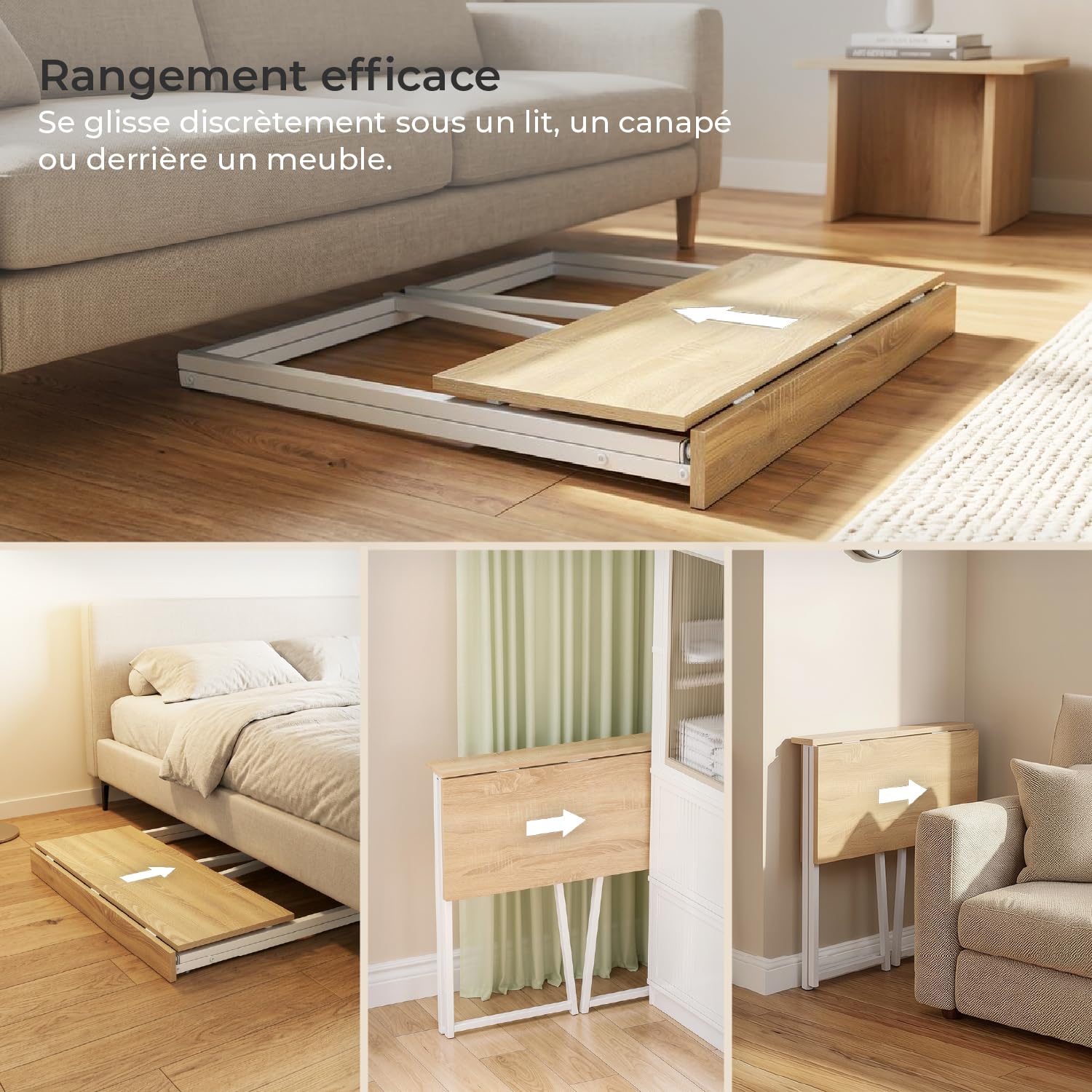 Meuble Cosy Bureau Informatique Pliant pour Petits Espaces Postes de Travail Table d'Ordinateur Pliante, Assemblage Facile, Cadre en Métal, Chêne + Blanc, 80x40x74cm