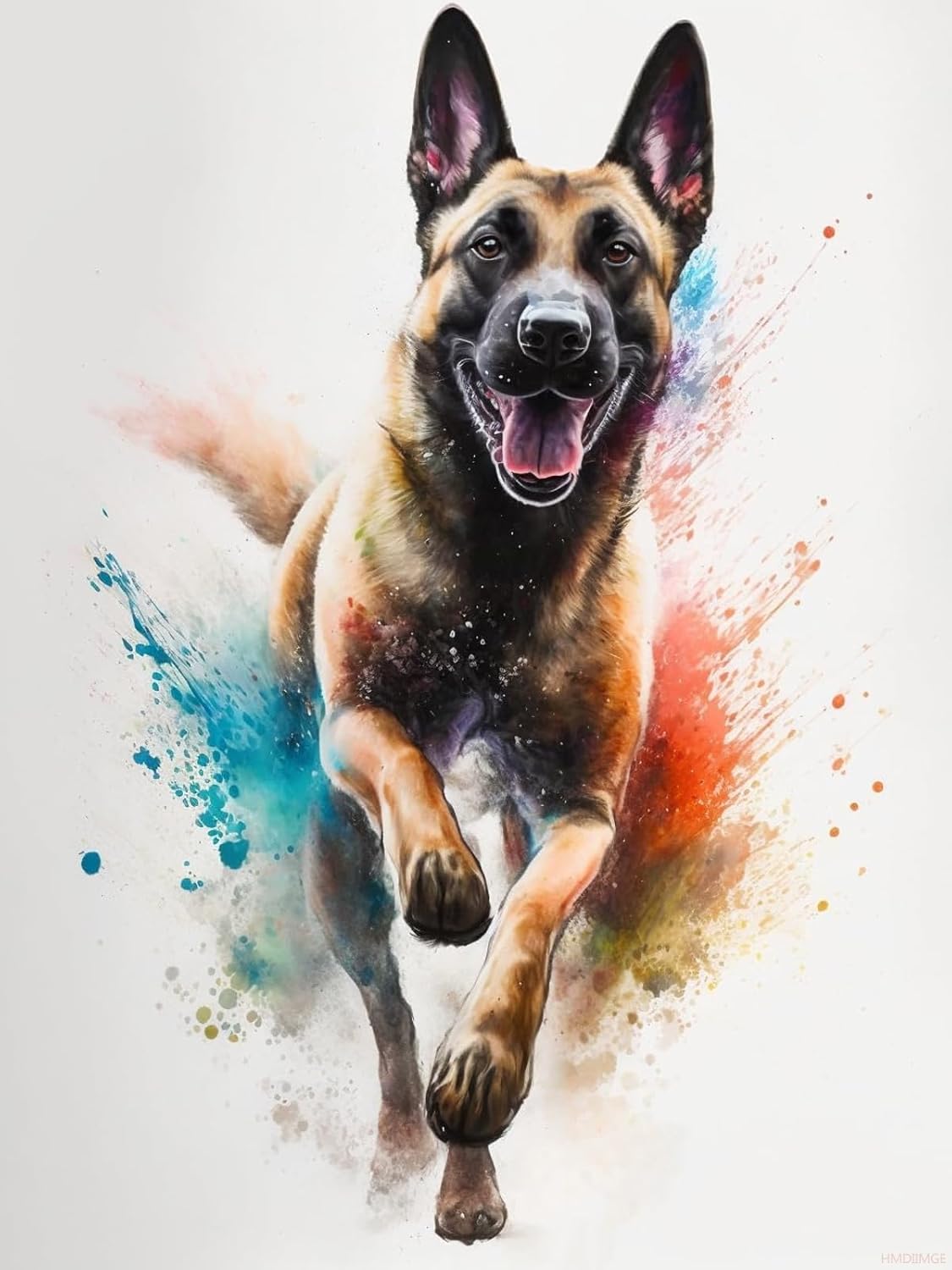 HMDIIMGE Diamond Painting Kits, 5D Belgian Malinois Diamond Art Kits, Cute Animals Full Drill for Adults and Beginner, Running Dog Diamond Painting Kits Perfect for Home Wall Decor 12x16 inch