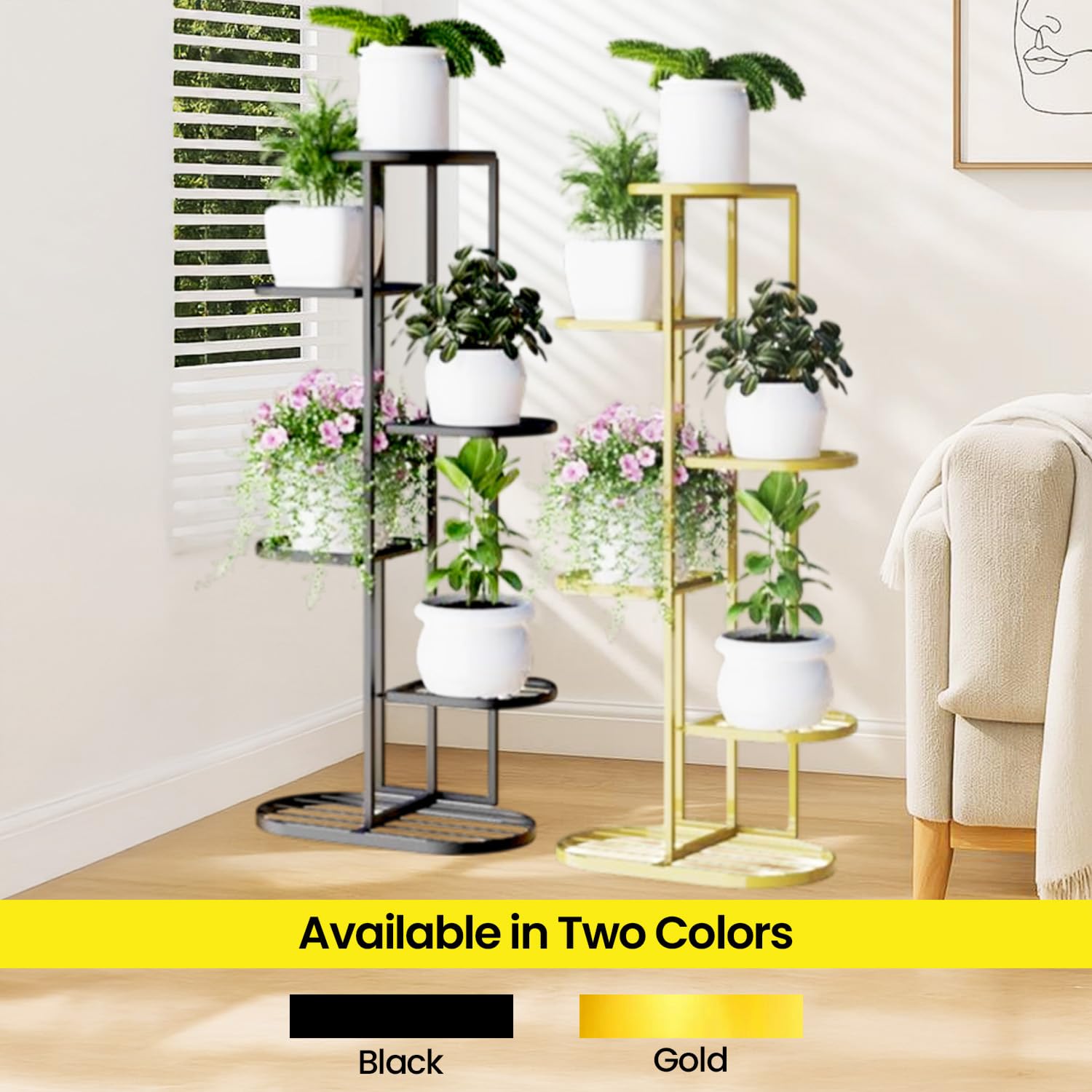 WonderStand MURRANO Multi-Tiered Plant Stand for Balcony (Black) | Planter Stand for Living Room 7 Pot Holders (Easy to assemble, installation kit included) - Image 7 thumbnail