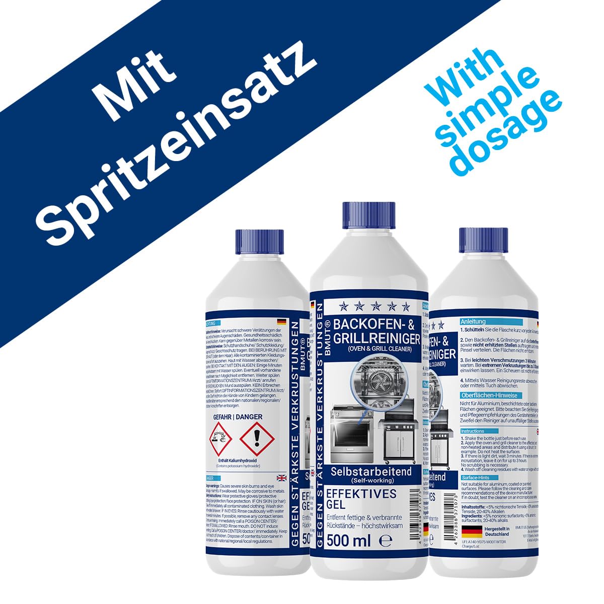 1000ml detergente per forno extra forte | con pennello | gel pasta | detergente per barbecue | contro lo sporco ostinato e le incrostazioni | autopulente (2x500ml)