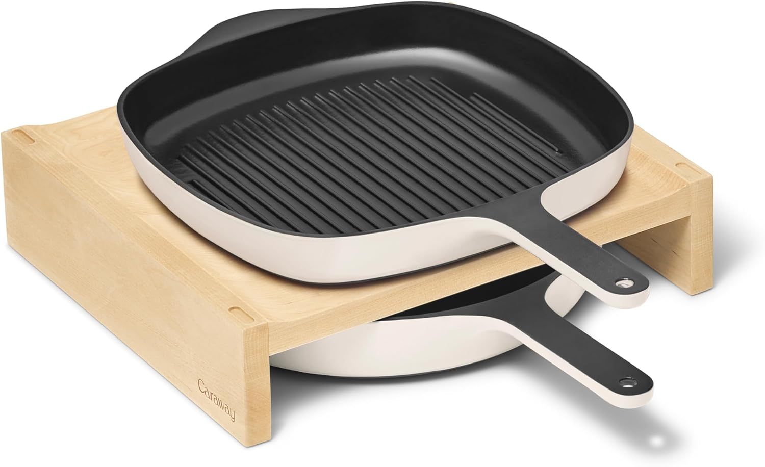 Caraway 10.5” Cast Iron Skillet & Grill Pan Duo – Enameled Cookware Set with Non-Toxic 3-Layer Enamel Coating – No Seasoning Required – Compatible with All Stovetops – Cream - Thumbnail 3