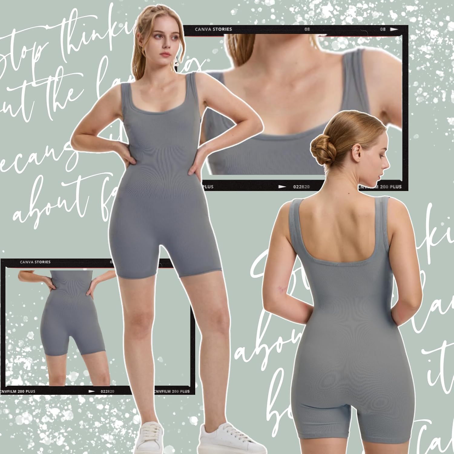 Romper for Women Workout Rompers Seamless Square Neck One-Piece Ribbed Jumpsuit Yoga Sleeveless Tank Top Outfits - Image 2
