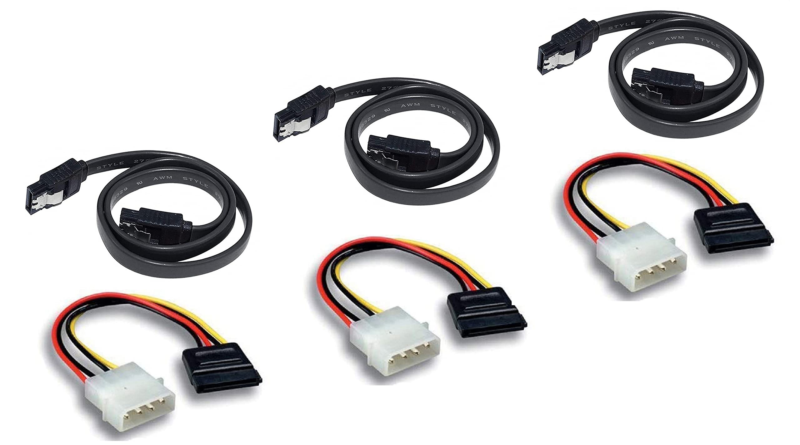 Steko (Pack of 3+3 3 Pieces SATA Data Cable with Locking Latch + 3 Pieces 4 Pin Molex to 15 Pin Power Cable for Internal Hard Disk Drive, SSD, HDD & DVD Writer (BLACK)-image-28