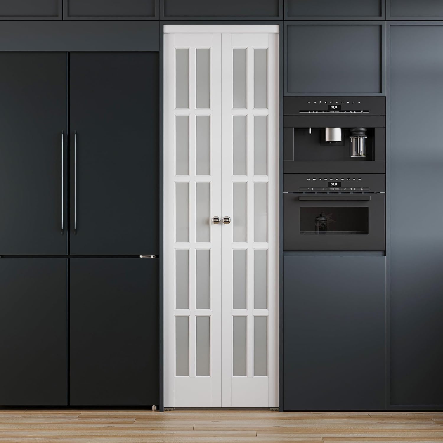 French Pivot Door for 24" x 80" Opening, 10-Lite Double Frosted Glass Panels with Pivot Hardware, Swing for Pantry/Laundry/Storage Room, White, Water & Scratch-Resistant Surface, Easy Install