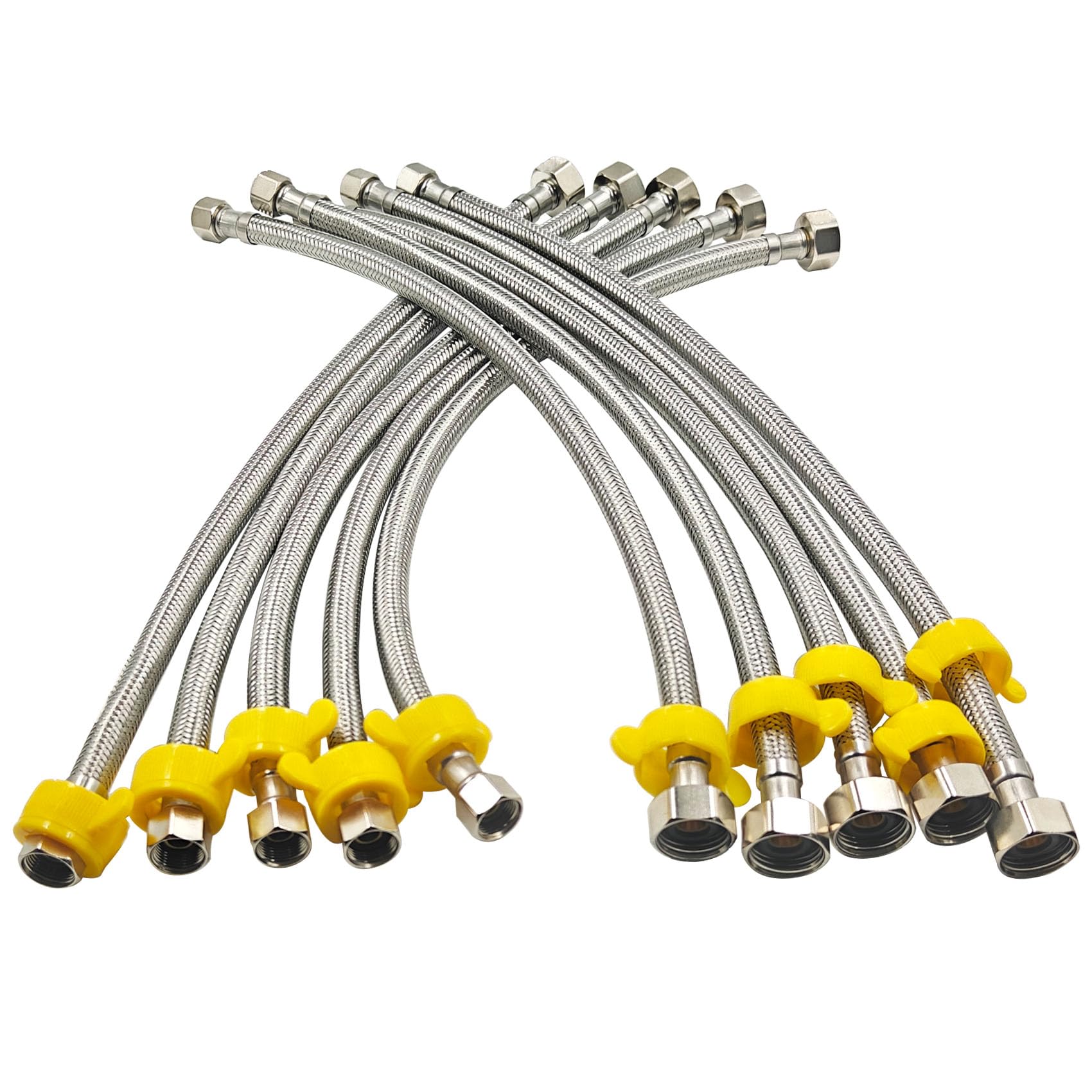 10 líneas de suministro de grifo de 16 pulgadas, conector de manguera de fregadero FIP de 3/8 pulgadas x 1/2 pulgada, para suministro de agua de baño, cocina, con línea de suministro trenzada de acero