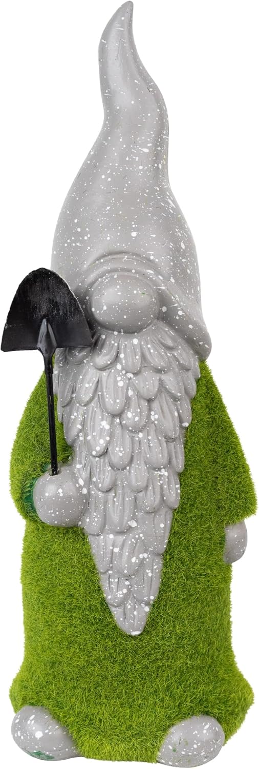 Northlight Faux Moss Covered Gnome with Shovel Outdoor Garden Statue - 13.5"