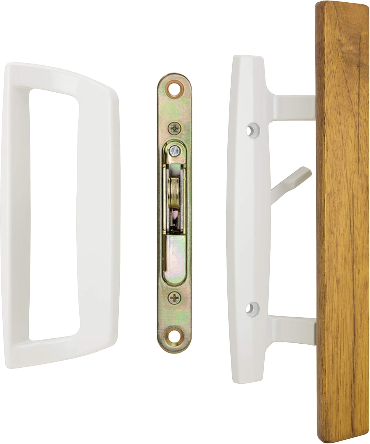 FPL Bali NAI Sliding Glass Door Handle and Mortise Lock Set with Oak Wood Pull in Black Finish, Standard 3-15/16” CTC Screw Holes, 1-3/4" Door Thickness