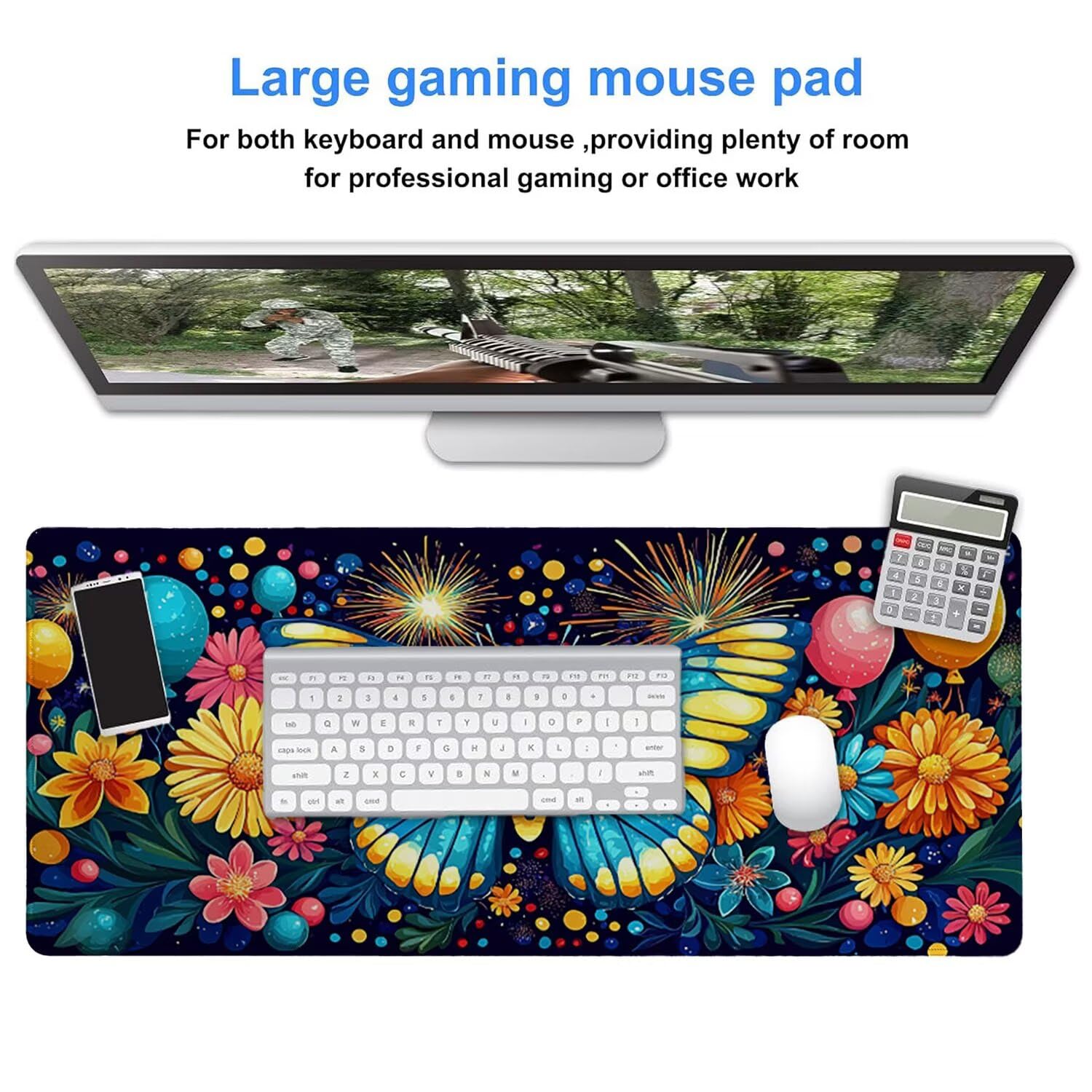 Podkładka pod mysz do gier, 1600 x 800 mm, XXL, duża gamingowa podkładka pod mysz, wodoodporna podkładka pod mysz, długa podkładka na biurko z przeszytymi krawędziami, mata na biurko z gumową podstawą