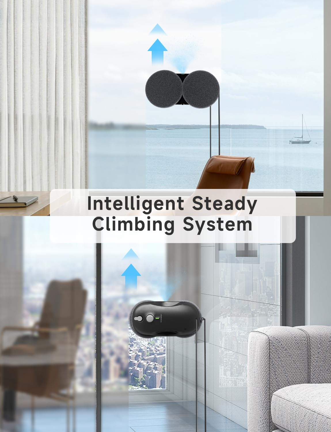 Tosima W3 Robot Lavavetri Finestre, Lavavetri Elettrico con Spruzzo Bidirezionale, Aspirazione Intelligente 3800PA, Triplo Sistema Sicurezza e Telecomando, per Vetri e Superfici Lisce, con 12 Panni