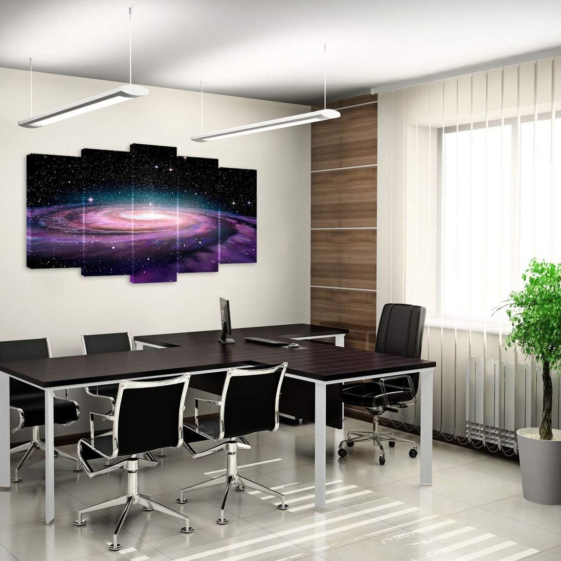 Visual Art Decor Space Wall Art Galaxy Universe Canvas Art Wall Decor Framed Artwork Purple Living Room Bedroom Home Office Decoration Large 5 Piece, 60inx32in