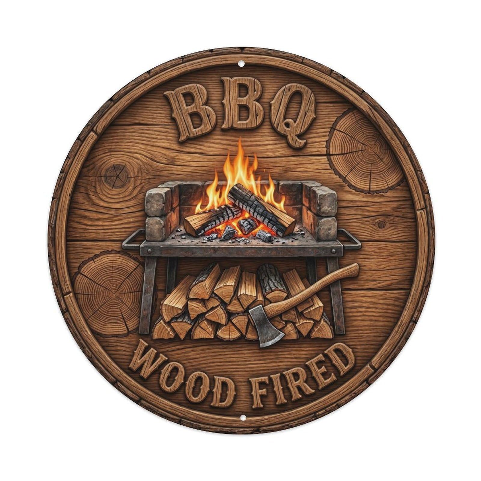 BBQ Wood Fired Metal Tin Sign