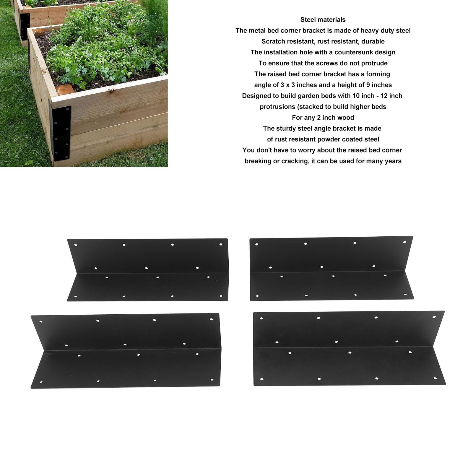 Lybunair 4PCS Steel Raised Garden Bed Corner Brackets for 20-24 Inch Metal Garden Beds
