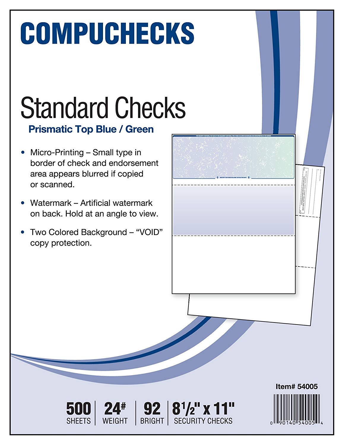 Amazon.com : Compuchecks Security Check Paper - 500 Top Blank Business  Checks Compatible with QuickBooks & Any Laser Inkjet Printer Use for  Payroll, Paycheck, Accounts Payable or Personal (Blue/Green Prismatic) :  Office