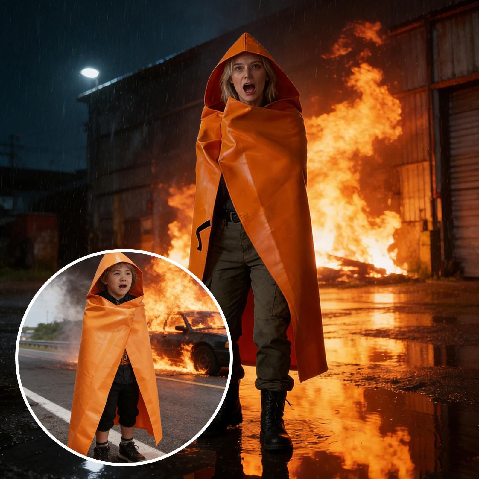 Ropa de Escape contra Incendios Capa con Capucha de Seguridad Resistente a | Manta de Evacuación Ignífuga para Hombres Mujeres Niños Niñas Adolescentes Adultos en Hogar Coche y