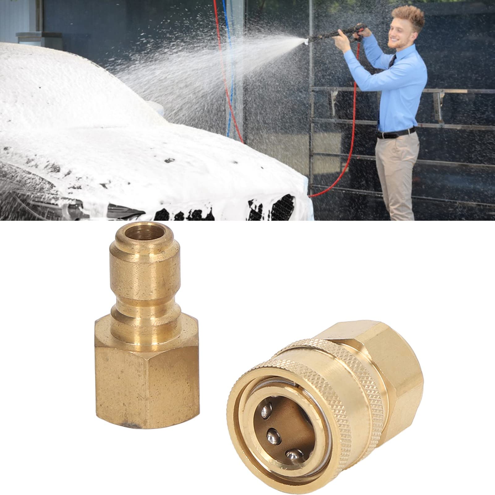 Ejoyous Raccordi a Connessione Rapida per Idropulitrice 5000PSI Raccordi Rapidi per Idropulitrice in Ottone Connettori Femmina Maschio con Bloccaggio a Sfera in Acciaio Inossidabile per Pompa a Tubo