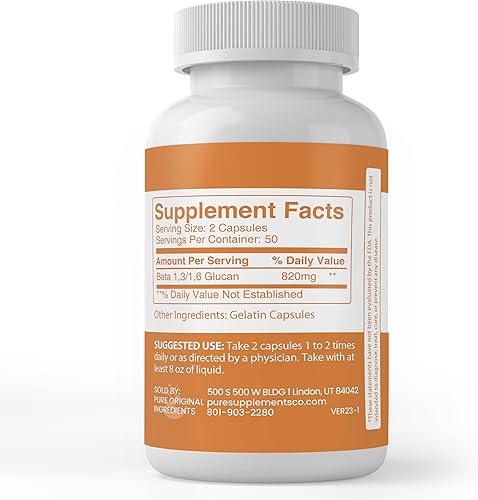 Miniatura 3 de Pure Original Ingredients Beta Glucan 1,31,6, (100 cápsulas) siempre puro, sin aditivos ni rellenos, verificado por laboratorio