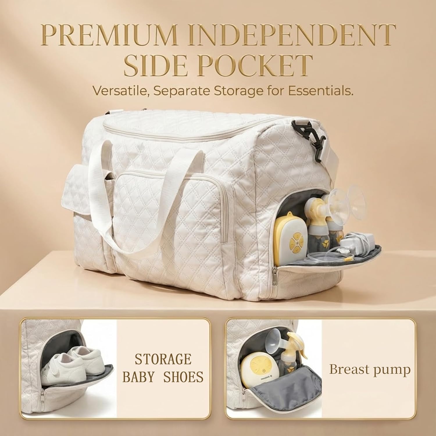 Extra Large Diaper Tote Bag with Shoe Compartment & Pacifier Pocket, Travel Baby Diaper Bag for Mom, Hospital Maternity Weekender Bag, Waterproof Diaper Handbag for Newborn Travel Essentials - Image 2