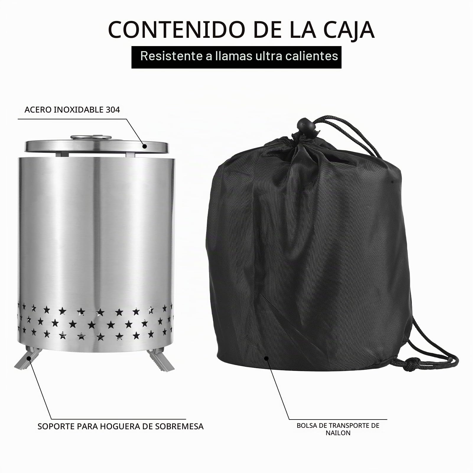 Aoresac Brasero de Mesa con Soporte, Mini Fuego Exterior de Acero Inoxidable con Bajo Humo para Ciudad, suburbio, Patio Trasero con Bolsa de Viaje,6.10×6.10×6.89inch